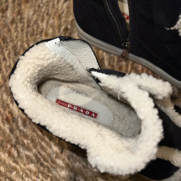 Prada Linea Rossa Shearling High Top Sneakers boots - Picture 6 of 13